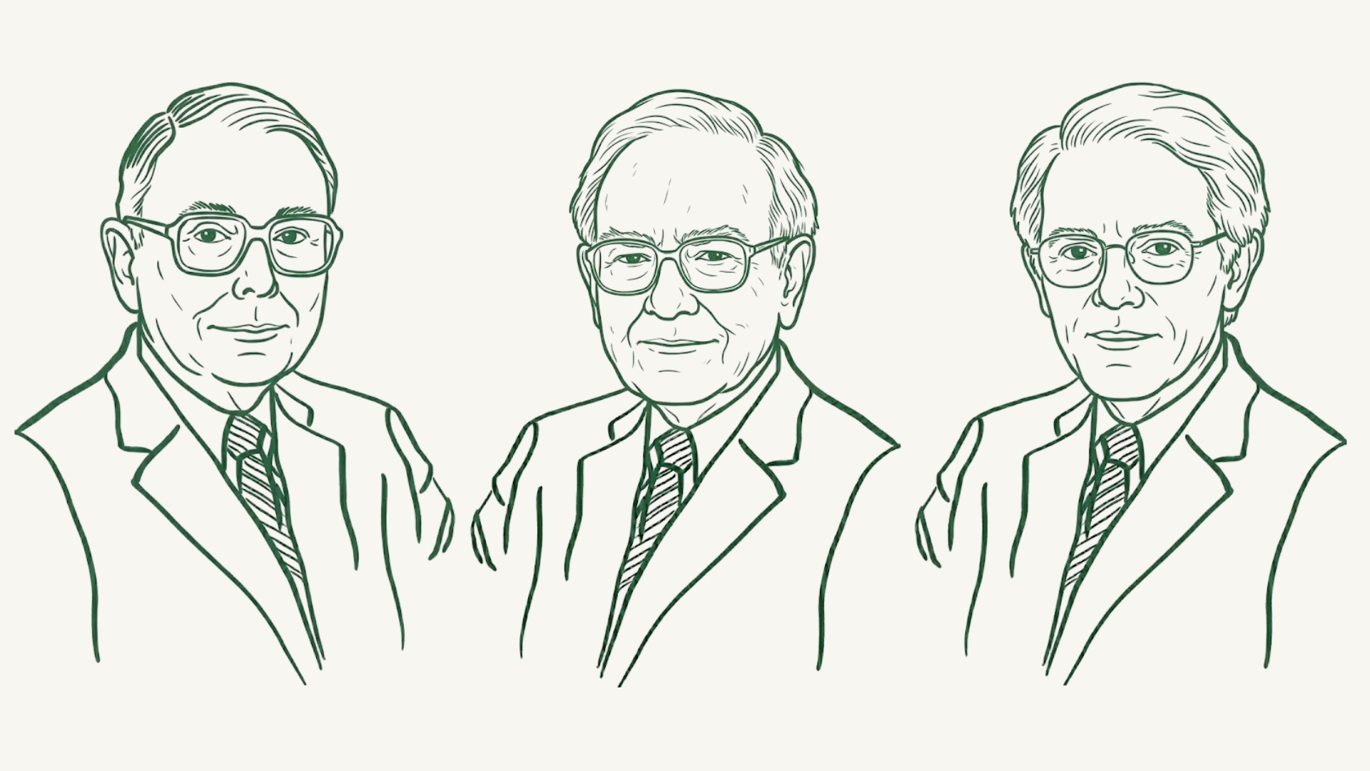 Stencil portraits of Buffett, Lynch, and Munger